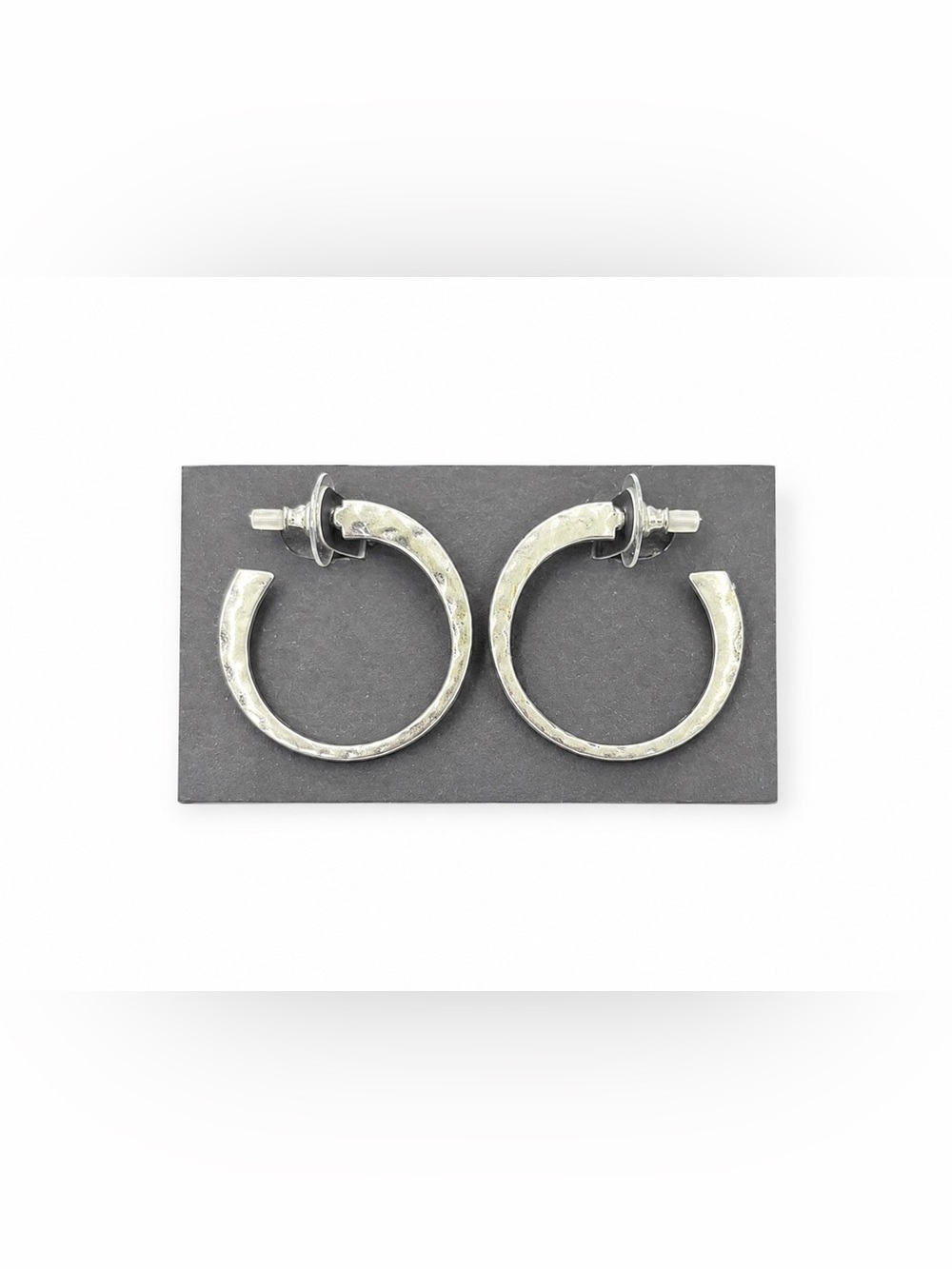 Silver Tone Hammered Open Hoop Earrings Chunky Modern Statement